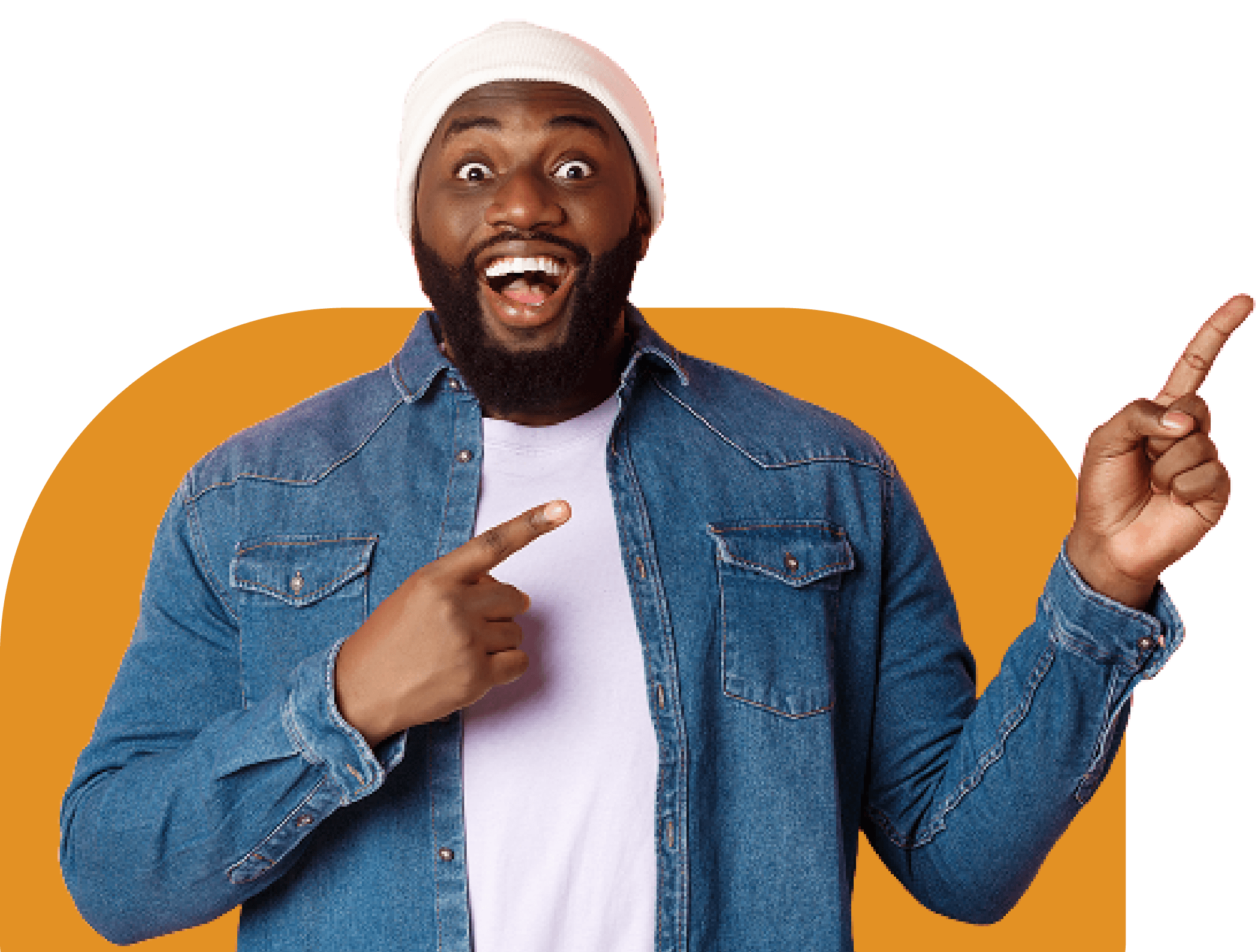Excited person pointing and celebrating